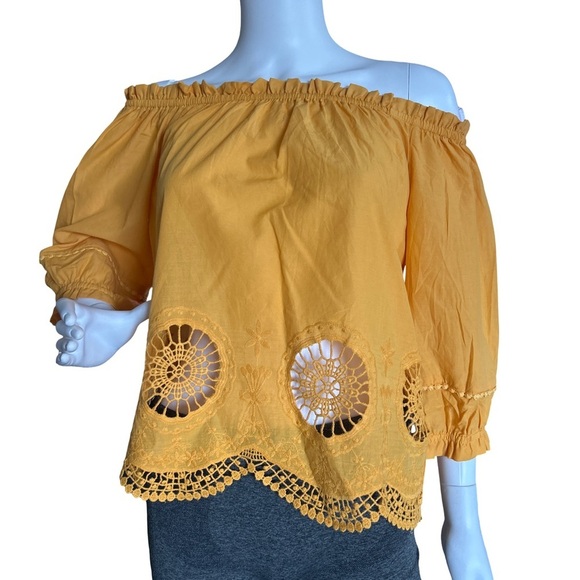 StoryOn Crochet Off Shoulder Frill Trim Top Yellow! - Picture 3 of 10